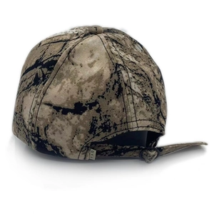 Back view of camouflage baseball cap featuring adjustable strap and D.Y.J label detail