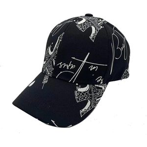 Adult baseball cap with Eiffel Tower graffiti print in black and white finish