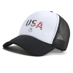 Classic black and white USA 1776 flag trucker hat with breathable mesh and foam front