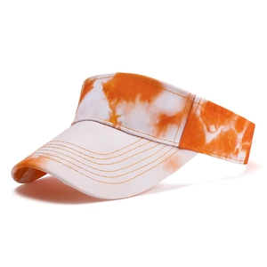 Orange and white tie-dye sun visor hat with wide brim for outdoor beach activities