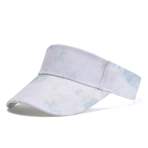 Blue and white tie-dye sun visor hat for outdoor beach activities with wide brim