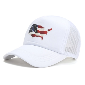 White American flag map trucker hat with breathable mesh back for outdoor sun protection