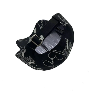 Black baseball cap with Eiffel Tower graffiti and adjustable silver metal buckle