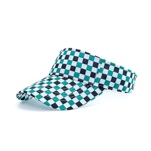 Green and black checkerboard empty top visor hat for outdoor sun protection