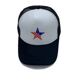 Unisex mesh trucker hat featuring a five-pointed star with USA flag print design