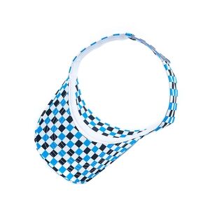 Detail view of the wide brim and checkerboard canvas fabric on the sun visor hat