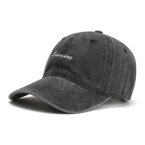 Vintage washed dark grey cotton baseball cap with Everyday embroidery for men and women