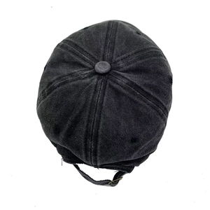 Detailed top view of washed cotton baseball cap with adjustable metal buckle strap