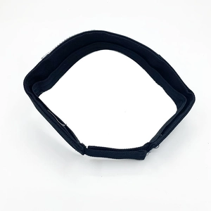 Detail of black rhinestone sun visor hat with adjustable velcro closure in canvas