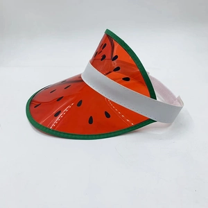 Creative watermelon PVC visor hat for outdoor summer sun protection with transparent red brim