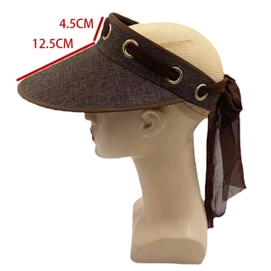 Detail showing the 12.5CM wide brim and 4.5CM height of the coffee woven sun hat