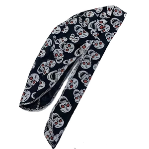 Black durag with grey skull prints and red glitter eye details for outdoor cycling