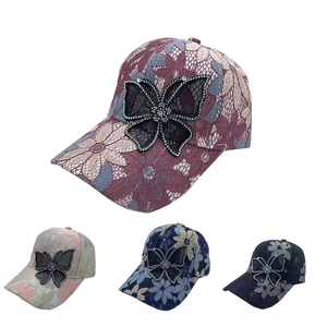 Casquette de baseball en dentelle pour femme avec papillon strass multicolore
