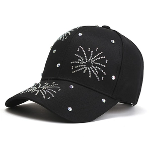 Women Fashion Polyester Baseball Cap Sparkling Rhinestone Flower Pattern Breathable Sun Protection Outdoor Hat