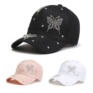 Black and pink baseball caps for women with butterfly rhinestone patterns for sun protection