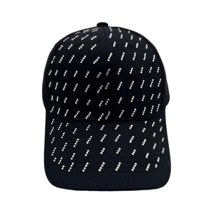 Fashionable black cotton baseball cap with silver rhinestones for sun protection