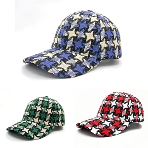 Vintage Houndstooth Polyester Baseball Cap Warm Windproof Sun Protection Jacquard Woven Fashion Outdoor Sun Hat For Men Women