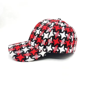 Classic red plaid hounds-tooth wool baseball cap for winter outdoor warmth and sun protection
