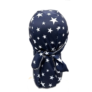 Dunkelblaue Durag mit weißen Sternen, langen Bändern und seidiger Textur für Herren