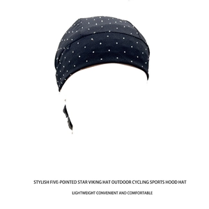 Detail of black breathable yoga bandana cap with silver star rhinestone embellishments