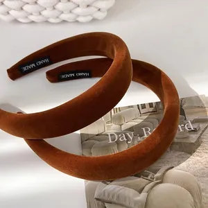 Vintage Velvet Padded Headband For Women Maillard Pumpkin Orange Thick Sponge Hair Hoop Autumn Winter Handmade Hair Accessories