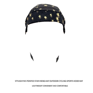 Lightweight black cycling skull cap with gold star print for outdoor sports and gym