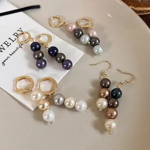 Boucles d'oreilles Pendantes en Künstliche Perles de Coquillage Style Français Vintage pour Femmes Bijoux Élégants en Alliage