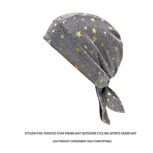Grey pirate headscarf with gold stars for outdoor sports and cycling for men and women