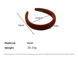 Detailed dimensions of the brown velvet headband with size and weight annotations