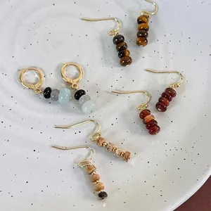 Vintage Natural Stone Beaded Drop Earrings For Women Retro Tiger Eye Agate Handmade Dangle Earrings Jewelry Gift