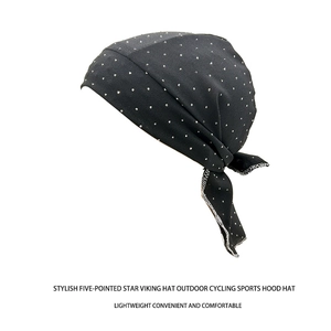 Stylish black yoga sports bandana hat with silver star sequins and rear tie-up design