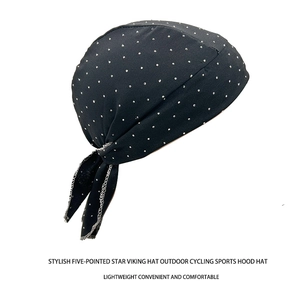 Detail of black breathable yoga bandana cap with sparkling silver rhinestone accents