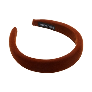 Maillard pumpkin orange velvet headband with handmade label and high top design