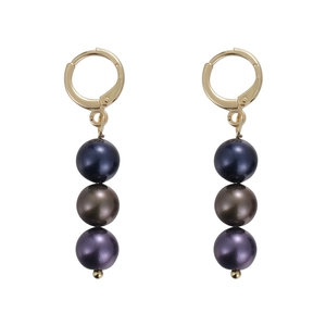 Boucles d'oreilles vintage avec anneaux dorés et trois perles métalliques dégradées