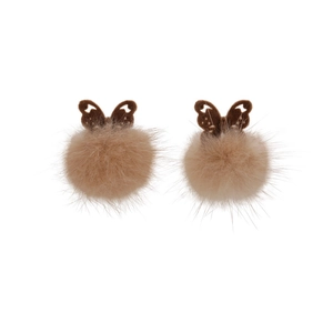 Hollow butterfly earrings with fluffy brown pom pom balls for women autumn winter style