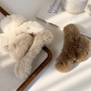 Plush faux rabbit fur shark hair clips in cream, beige, and brown for autumn winter