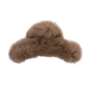 Brown faux rex rabbit fur trapper hat with fluffy earflaps for autumn winter warmth