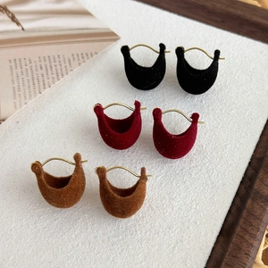 Elegant velvet round hoop earrings in black, burgundy and brown colors for women