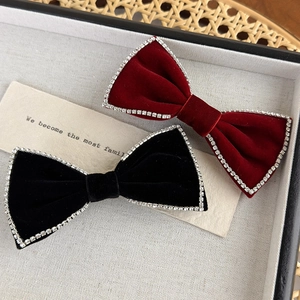 Vintage Velvet Bowknot Hair Clip With Rhinestone Edging Elegant Retro Duckbill Hairpin For Women Girls Party Daily Hair Accessories