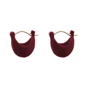 Elegant red velvet hoop earrings with golden studs for festive winter and autumn outfits