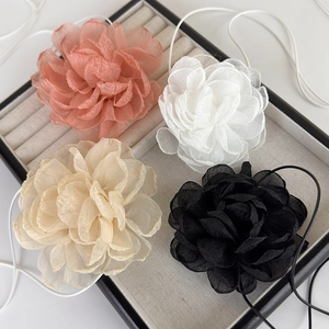Ras de Cou Rétro en Tissu Grande Fleur pour Femmes Élégant Camélia Ruban Cordon Ciré Pendentif Bijoux de Cou Accessoire Mode
