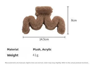 Détails des dimensions et du matériau de la pince à cheveux en peluche marron