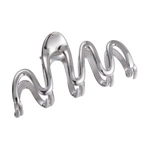Haarklammer aus silbernem Metall mit Wellendesign und glänzend polierter Oberfläche