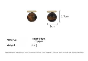 Tiger eye stone earrings in copper with dimensions of 1.3cm by 1.0cm and 3.7g weight