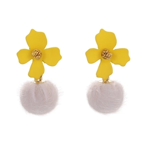 Chic yellow flower earrings with soft pompom charms for women stylish autumn accessories