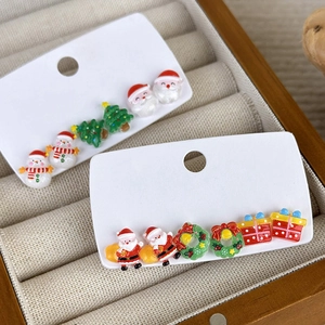 Boucles d'Oreilles Clous de Noël Père Noël Bonhomme de Neige Sapin Couronne Boîte Cadeau Résine Cuivre Bijoux de Fête Femme