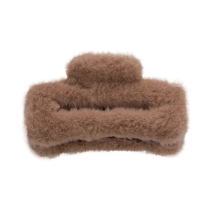 Grande pince à cheveux carrée en peluche marron avec fausse fourrure pour l'automne-hiver