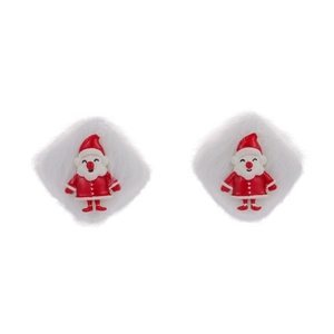 White fuzzy Santa Claus stud earrings with cute bell design for Christmas jewelry