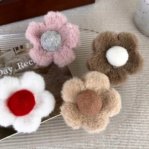 Mignonne Pince à Cheveux Fleur en Peluche pour Femmes Automne Hiver Élégante Pince Requin Épingle à Cheveux Florale Douce