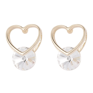 Sweet heart shaped crystal earrings in golden finish with faceted round stones